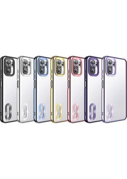 Xiaomi Redmi Note 10 Kılıf Kamera Lens Korumalı Logo Gösteren Arkası Şeffaf Parlak Kenarlı Kapak (Omega) modelleri