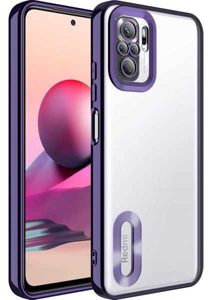 - Xiaomi Redmi Note 10 - Kılıf Kamera Korumalı Logo Gösteren Omega Kapak - Derin Mor