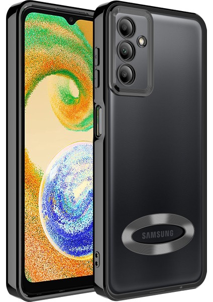 Samsung Galaxy A04S Kılıf Logo Gösteren Parlak Kenarlı Kamera Lens Korumalı Şeffaf Omega Silikon Kapak