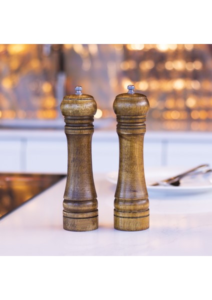 2’Li Set Masterchef Tuz Karabiber Değirmeni Baharat Öğütücü Ceviz Ahşapı 21 Cm