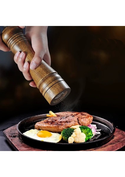 2’Li Set Masterchef Tuz Karabiber Değirmeni Baharat Öğütücü Ceviz Ahşapı 21 Cm