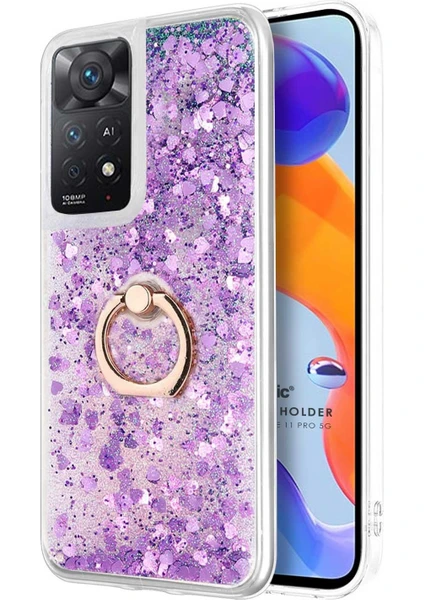 Xiaomi Redmi Note 11 Pro 5g Kılıf Glitter Liquid Holder Mor