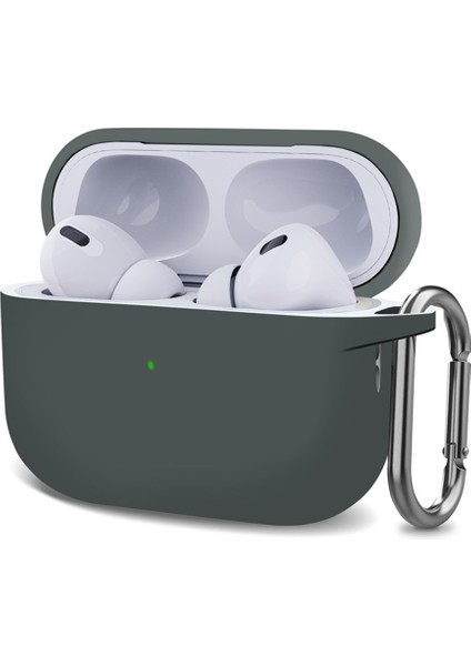 Airpods Pro 2.nesil Kılıf Askılı Mat Silikon Koyu Gri