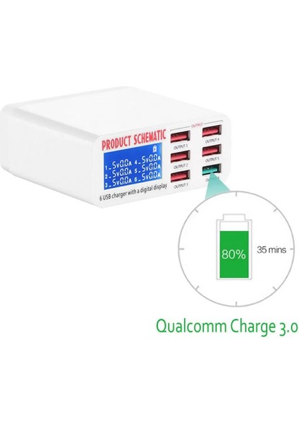 Teknik Servis 5+1 USB 3.0 Şarj Cihazı,pil Test Volt/amper Ölçer