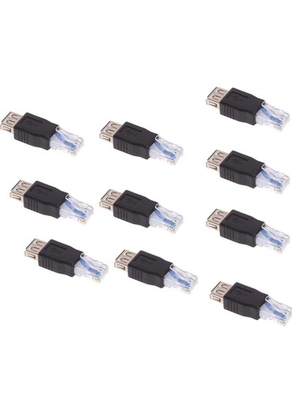 10 Adet USB Dişi - Ethernet Erkek Adaptör Soket Ağ Bağlayıcısı (Yurt Dışından)