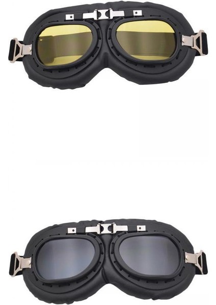 2x Motosiklet Gözlükleri Vintage Tarzı Açık Gözlük Scooter Atv Gri ve Sarı (Yurt Dışından)