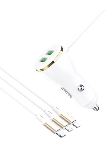 GD-CC202 5 In 1 5A Hızlı Şarj Çift Usb-A ve Micro Type-C Lightning Kablolu Araç Şarj Aleti