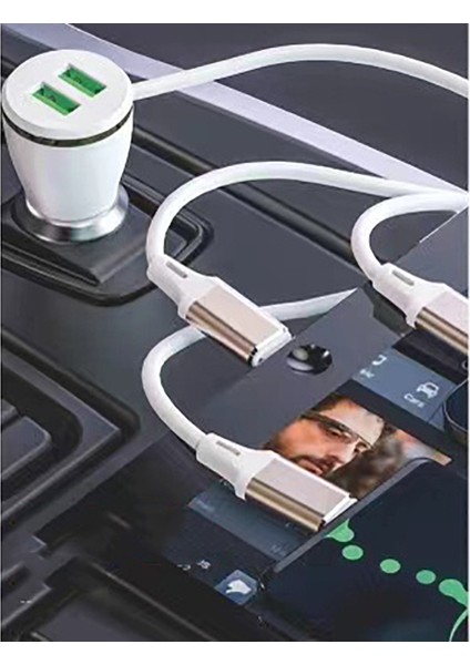 GD-CC202 5 In 1 5A Hızlı Şarj Çift Usb-A ve Micro Type-C Lightning Kablolu Araç Şarj Aleti