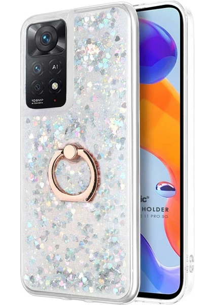 Xiaomi Redmi Note 11 Pro 5g Kılıf Glitter Liquid Holder Gümüş