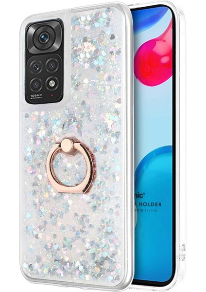 Xiaomi Redmi Note 11 Kılıf Glitter Liquid Holder Gümüş