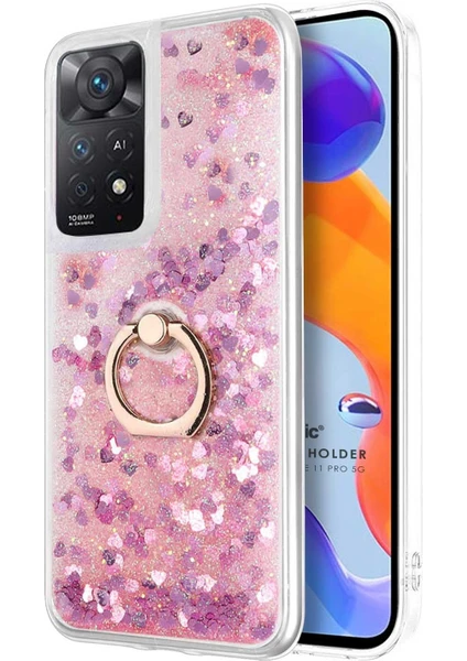 Xiaomi Redmi Note 11 Pro 5g Kılıf Glitter Liquid Holder Pembe