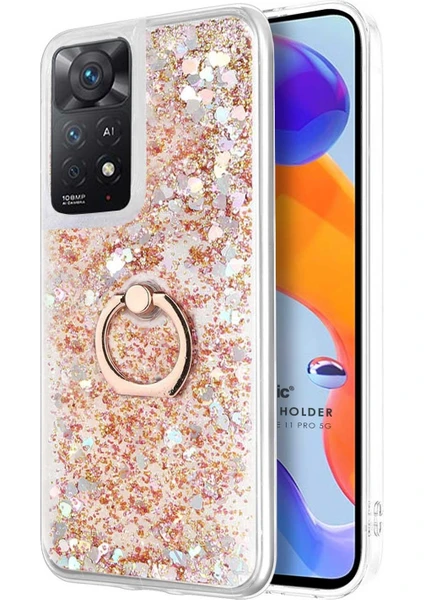 Xiaomi Redmi Note 11 Pro 5g Kılıf Glitter Liquid Holder Gold