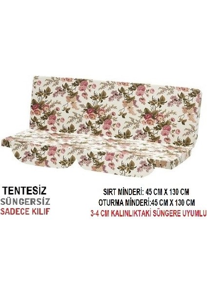 Süngersiz(Tentesiz)Salıncak Minder Seti (2 Kişilik) Kılıf-Ingiliz Gülü
