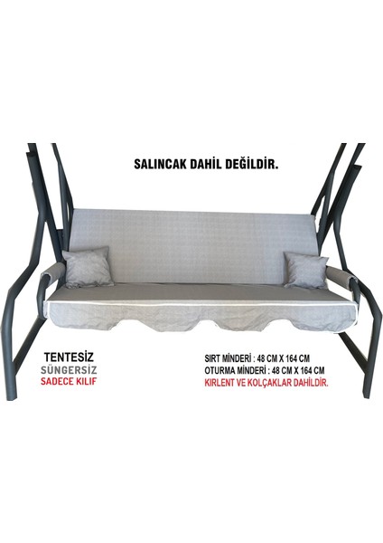 Süngersiz(Tentesiz)Salıncak Minder Seti 3 Kişilik Kılıf-Gri