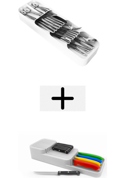 2 Sıralı Bıçaklık + 9 Bölmeli Çekmece Içi Kaşıklık 2Li Düzenleyici Set