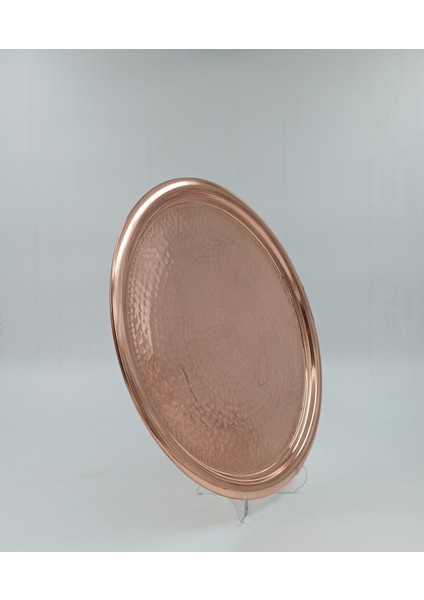Bakır Tepsi Dövme Yuvarlak 35 cm Kırmızı