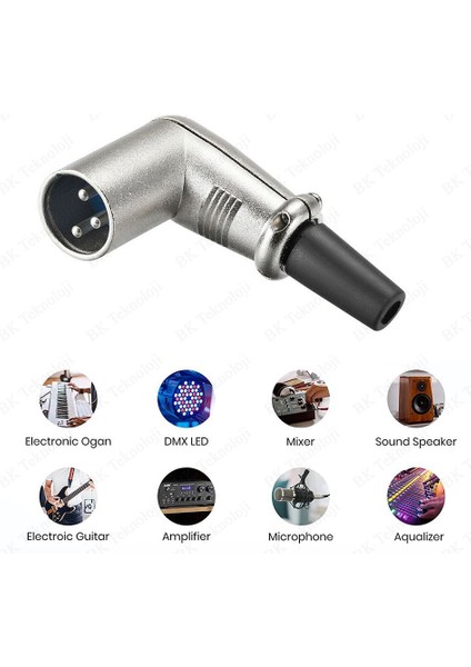 90 Derece 3 Pin Xlr Erkek Lehim Tipi Ses Mikrofon Hoparlör Konnektörü