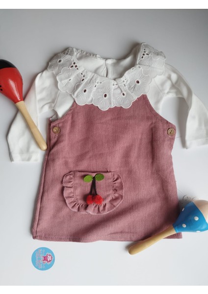 Bebek Güpürlü Yaka Kirazlı Kadife Elbise fiyatları