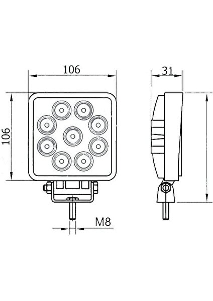 Kare Çalışma Lambası 9 Ledli 27W(POWER Led) Beyaz