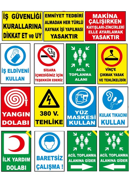 Atölye Fabrika İşyeri İş Güvenliği Uyarı Levhası -15 Adet Pvc Levha