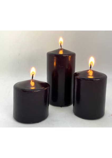 3'lü Siyah Silindir Mum Seti(5,5 cm-7,5 cm-10 cm) modelleri