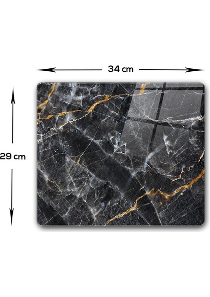 Cam Saksı Altlığı | Kahverengi Detaylı Siyah Mermer Görünümlü |
