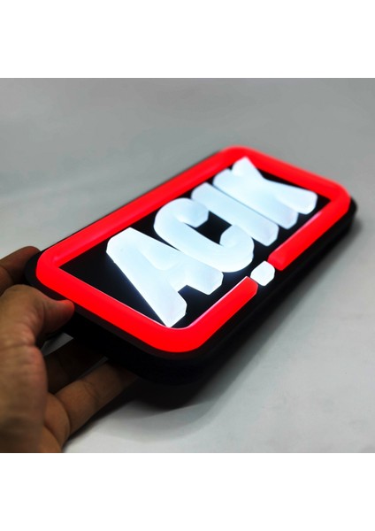 'açık' Işıklı Özel Tabela-Led ile Neon Görünümlü Tabela-Kırmızı Çizgi (25X12CM)