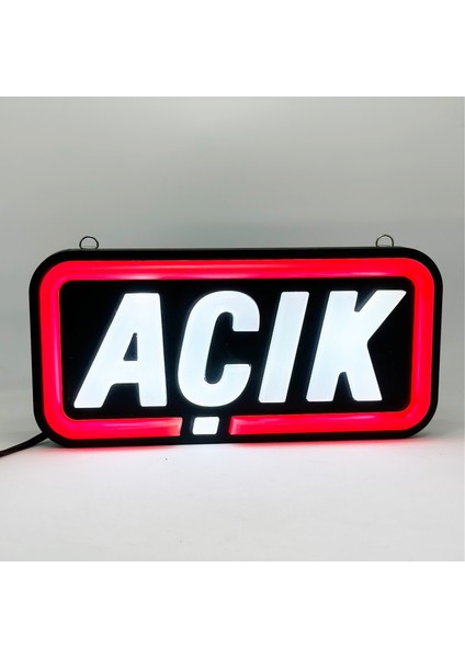 'açık' Işıklı Özel Tabela-Led ile Neon Görünümlü Tabela-Kırmızı Çizgi (25X12CM)