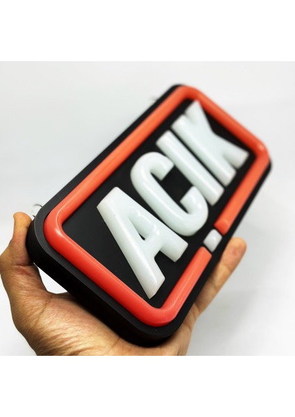 'açık' Işıklı Özel Tabela-Led ile Neon Görünümlü Tabela-Kırmızı Çizgi (25X12CM)