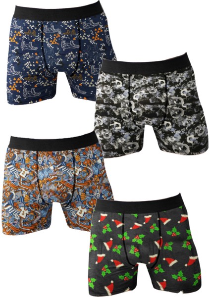 Store 4'lü Desenli Karışık Renkli Pamuklu Erkek Boxer
