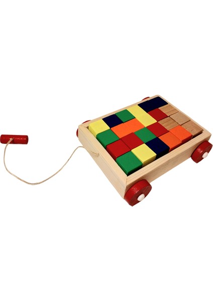 Playwood Renkli Küplerle Birlikte Eğitici Ahşap Bloklu Araba