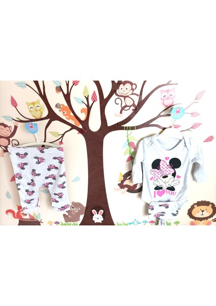 Mevsimlik Minniee Desenli Bere Pantolon Çıtçıtlı Badili 3lü Takım
