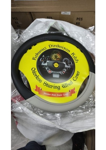 Siyah-Gri Geçme Direksiyon Kılıfı Koku Yapmaz