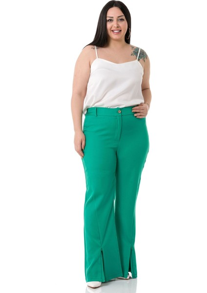 Büyük Beden Paçası Fermuarlı Beli Arkadan Lastikli Yeşil Pantolon fiyatları