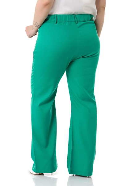 Büyük Beden Paçası Fermuarlı Beli Arkadan Lastikli Yeşil Pantolon modelleri