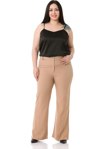 Büyük Beden Paçası Fermuarlı Beli Arkadan Lastikli Vizon Pantolon fiyatları