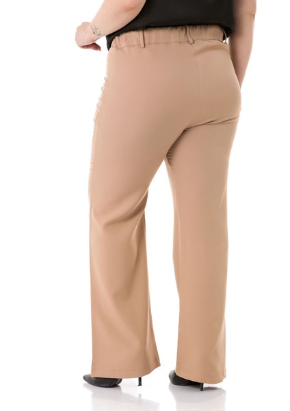 Büyük Beden Paçası Fermuarlı Beli Arkadan Lastikli Vizon Pantolon modelleri