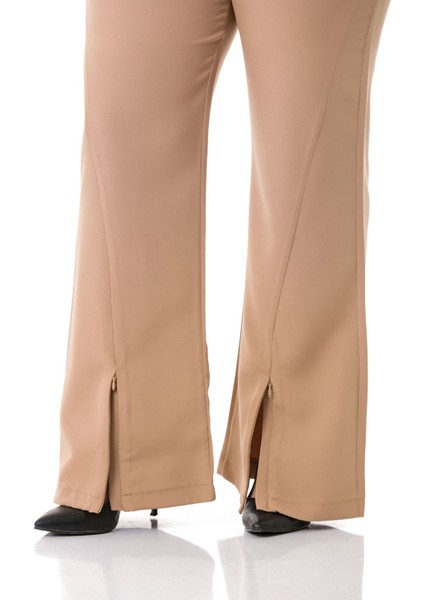 Büyük Beden Paçası Fermuarlı Beli Arkadan Lastikli Vizon Pantolon fırsatları