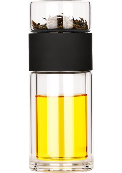 Taşınabilir Dış Mekan Çift Duvarlı Çay Cam Su Şişesi Sızıntılı Siyah fiyatları