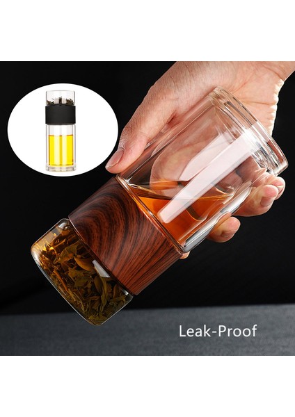 Taşınabilir Dış Mekan Çift Duvarlı Çay Cam Su Şişesi Sızıntılı Siyah fırsatları