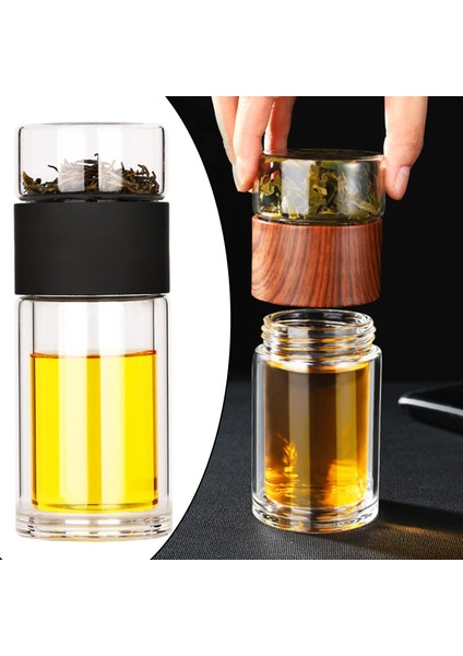 Taşınabilir Dış Mekan Çift Duvarlı Çay Cam Su Şişesi Sızıntılı Siyah indirimleri