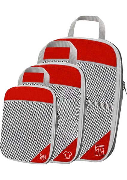 1set Sıkıştırma Paketleme Küpleri Bagaj Organizatör Seyahat Organize Kırmızı Kırmızı 3 Pcs Seçenekleri(Yurt Dışından)