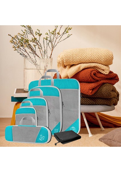 1set Sıkıştırma Paketleme Küpleri Bagaj Organizatör Seyahat Organize Gökyüzü Mavisi 6 Pcs Seçenekleri