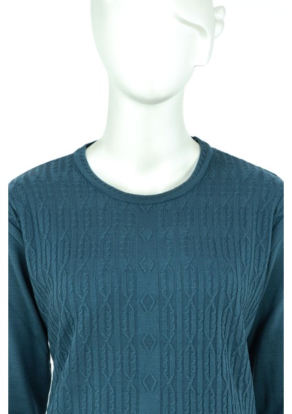 Kadın Kışlık Kendinden Motifli Yuvarlak Yakalı Normal Kesim Likralı Pamuklu Triko Dokuma Anne Kazak fırsatları