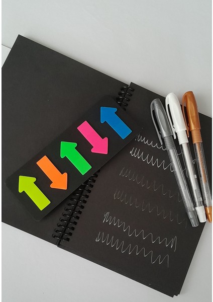Çilek Home Avm 50 Sayfa Siyah Telli Defter -Beyaz* Gri* Altın* Renk Jel Kalem- 1 Renkli Sticker modelleri