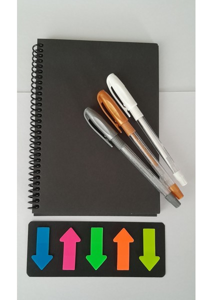 Çilek Home Avm 50 Sayfa Siyah Telli Defter -Beyaz* Gri* Altın* Renk Jel Kalem- 1 Renkli Sticker fırsatları