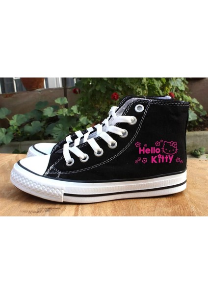 Hello Kitty Pink Baskılı Siyah Kanvas Ayakkabı