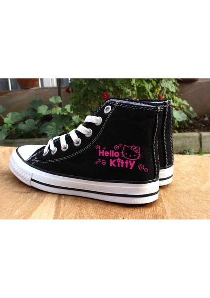 Hello Kitty Pink Baskılı Siyah Kanvas Ayakkabı