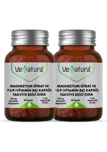 Magnezyum Sitrat ve P-5-P Vitamin B6 90 Kapsül 2 Adet
