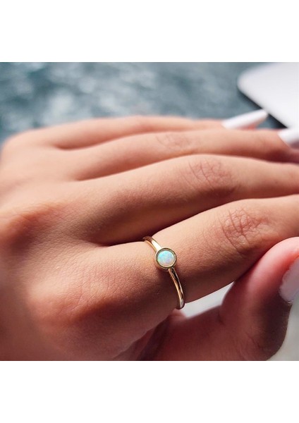 Gümüş Yüzük - Minimal Opal Tek Taş Şans ve Uğur 925 Ayar Gümüş Yüzük
